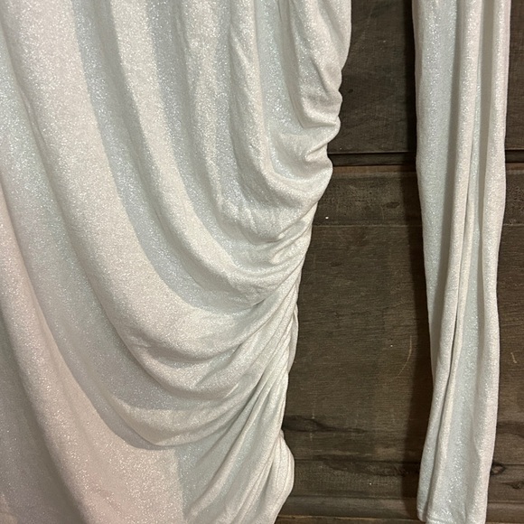 New‎ Express Shimmering White Ruched Side Cowl Drape  Mini Dress Medium - Picture 2 of 6